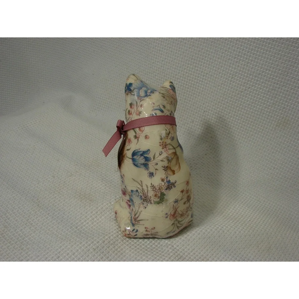 Floral Chintz Decoupage Cat Kitty Kitten Figurine Original Tags Kastro Mexico